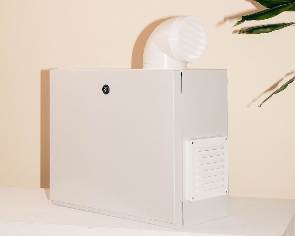 Stylish white scent device for gym scent marketing and enhanced gym experience.